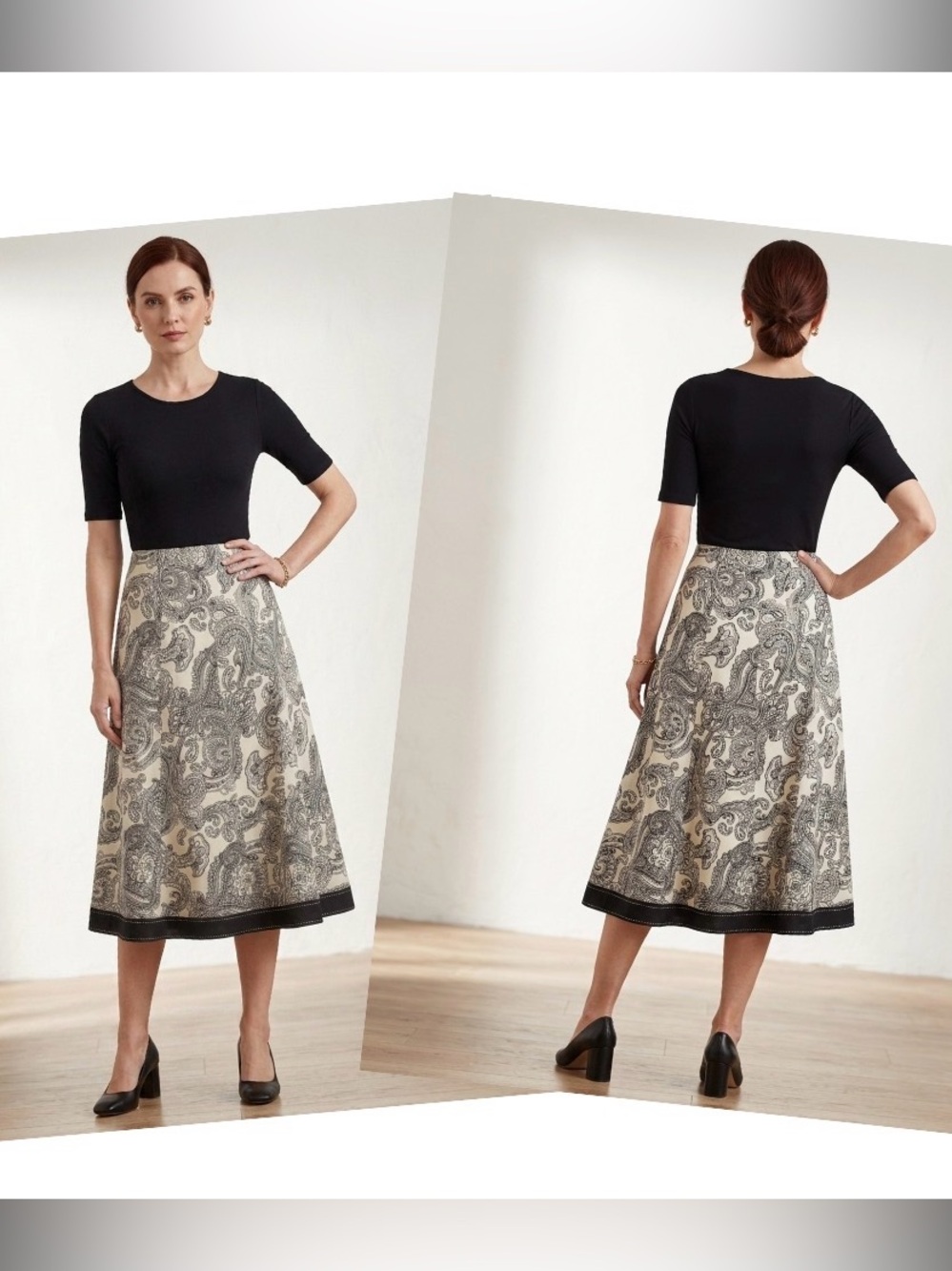 Saint Tropez West Paisley Skirt Sz 14 Linen Blend A-line  Flared summer workwear